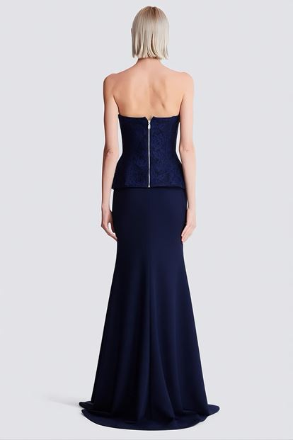 Lacivert Bağcıklı Korse Detaylı Abiye Elbise